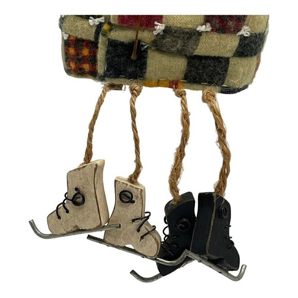 Snowman Bundle Up Buddies Ice Skates Shelf Sitters Folk Art 3.5 in Vintage - Picture 3 of 6